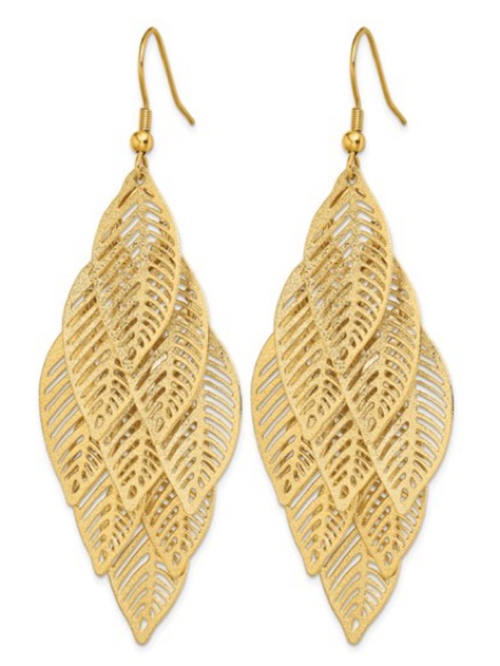 Gold Plated Leaf Dangle Drop Earrings - NWT - Picture 3 of 5